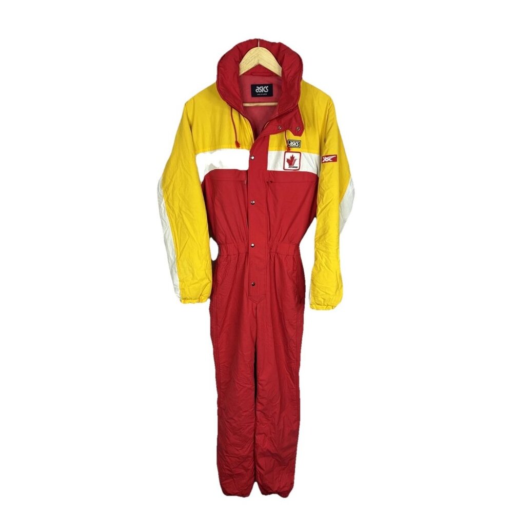 Vintage ASICS Ski Canada One Piece Ski Suit Red‎ Yellow Mens Small 94-6